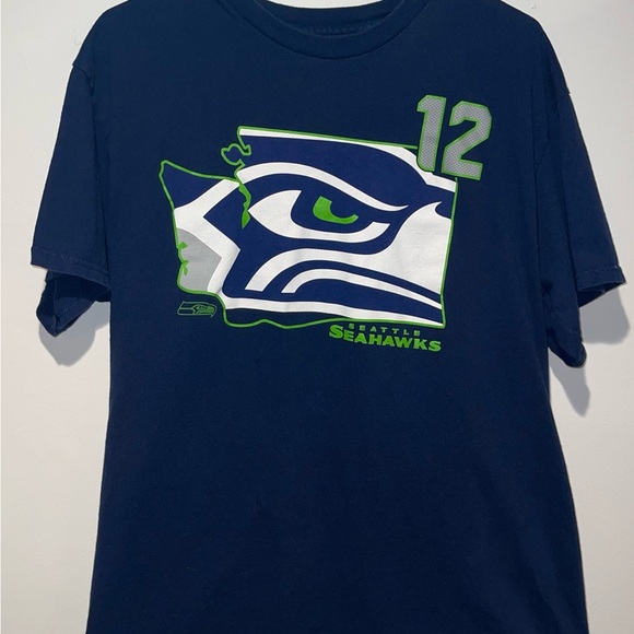 Seattle Seahawks 12 Navy Blue T-Shirt Adult Size Large - Picture 1 of 4